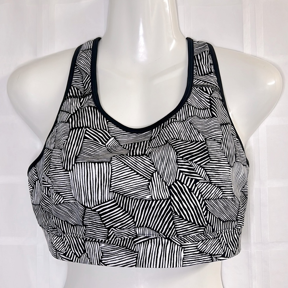Coolibar Striped SPF 50+ Sun Protection Swim Bra Black and white medium